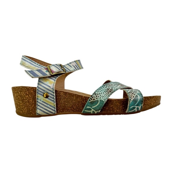 L'Artiste by Spring Step Leather Women's Vella Comfort Wedge Sandals Blue Size 7 - Picture 4 of 15